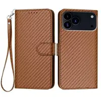 Mtp Products iPhone 17 Pro Premium Wallet-etui med rem - kulfiberstruktur - Kulstofkaffe
