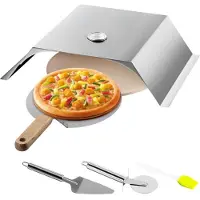 Vevor Pizzaovnssæt, Grillpizzaovn i rustfrit stål, Pizzabagesæt til de fleste 22" kulgrill, Grillpizzaovnssæt inklusive pizzakammer, 13" rund pizzasten, 10 x 11,8 tommer pizzaskraber