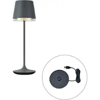 QAZQA Bordlampe mørkegrå inkl. LED IP65 genopladelig med ladestation - Bass