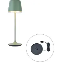 QAZQA Bordlampe grøn inkl. LED IP65 genopladelig med ladestation - Bass