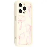 Mtp Products iPhone 15 Pro Max Stilfuldt stødsikkert TPU cover med forhøjede kanter - hvid / stor sløjfe