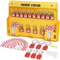 Vevor elektrisk låse-tagout-sæt, 60 stk. sikkerhedslåse-tagout-station inkluderer hængelåse, hasper, tags, nylonstrips, udvidelsessæt og låsestationskort, til industri og el