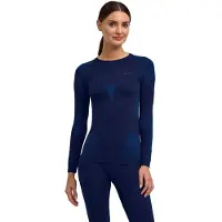 Falke - Skiundertøj dame - Longsleeved Shirt Warm W Space Blue til UnisexUld - Størrelse XL - Flåde