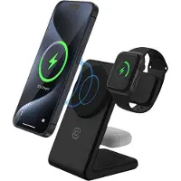 Crong MagSpot Pivot Stand - 3-in-1 Wireless Charger with MagSafe for iPhone Apple Watch and AirPods - Black