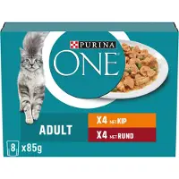 Purina One Adult med kylling, oksekød og grøntsager i sovs vådfoder til katte