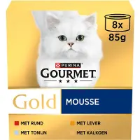 Gourmet Gold Mousse - Oksekød, lever, tun & kalkun - 8 x 85 g