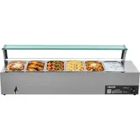 Vevor Kommerciel Madvarmer, 1500W Elektrisk Dampmadvarmer i Rustfrit Stål med Glaslåg, 6 x 1/3 Størrelse Pander Buffet Bain Marie med Suppe &amp; Perforerede Øser, Til Catering, Restaurant &amp; Fest