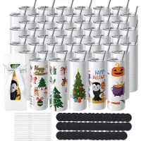 Vevor 50 pakke lige sublimeringsglas, 20 oz blank tumbler, bulk, rustfrit stål dobbeltvæggede glas med sugerør, låg, børste, bund, krympefolie, gaveæske, til varmepress og varmeoverførsel