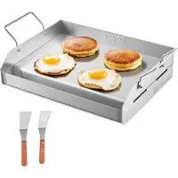 Vevor Rustfri Stål Stegeplade, 17x13 tommer Universal Flad Top Rektangulær Plade, Gas Grill Stegeplade til BBQ Grill, Teppanyaki, Bærbart Familie Køkkengrej med Håndtag, til Camping Tailgating Fest