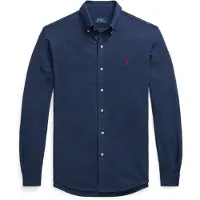 Ralph Lauren Polo Ralph Laurentil mænd. 710654408081 Ultralet navy piqué-skjorte (XL), Casual, Bomuld, Lange ærmer, Blå