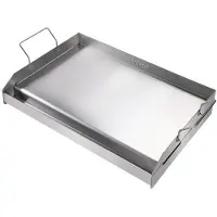 Vevor Komfurplade, 23,5"x16" Forkrydret Rustfrit Stålplade, Rektangulær Dobbeltbrænderpande, Non-stick Familiepande Køkkengrej med Håndtag og Olierille, Til BBQ, Gasgrill, Sølv