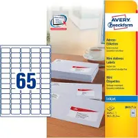 Avery Adresseetiketter, J8651-25, 38,1 x 21,2 mm, 65 pr. ark, 25 ark