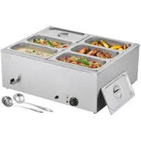 Vevor Kommerciel Madvarmer, 1500W Elektrisk Dampmadvarmer i Rustfrit Stål med Låg, 6-Pande Hurtigopvarmende Bordbuffet Bain Marie med Suppe og Perforerede Øser, til Catering, Restaurant, Fest