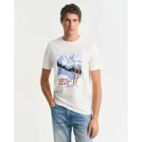 Gant Ganttil mænd. 2003291 T-shirt med hvidt vintersportsdesign (S), Casual, Bomuld, Korte ærmer