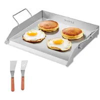 Vevor Rustfri Stål Stegeplade, 18x16 tommer Universal Flad Top Rektangulær Plade, Gasgrill Stegeplade til BBQ Grill, Teppanyaki, Bærbart Familie Køkkengrej med Håndtag, til Camping Tailgating Fest