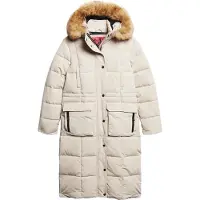 Superdry Superdrytil kvinder. W5011566A Everest beige quiltet lang frakke (L), Casual, Polyester