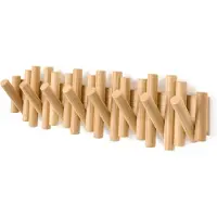 Umbra Picket knager?kke med 8 kroge - Naturlig v?gmonteret knager?kke med flip-down tr?kroge ?gte fyrretr? Dekorativ v?gopbevaring til jakker Hat