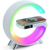 Mtp Products N69 Multifunktionel APP-kontrol 15W trådløs oplader Bluetooth-højttaler Ur Atmosfærelys, EU-stik - hvid