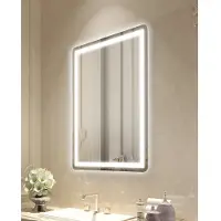 Vevor LED badeværelsesspejl, 60 x 80 cm LED badeværelsesspejl med frontbelysning og baggrundsbelysning, antidug-spejl med memory-funktion og lys, trinløs dæmpbar badeværelsesspejl i 3 farver, vægmonte