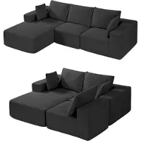 Vevor Modulær sektionssofa, L-formet modulsofa med chaiselong, Cloud sektionssofa med høj rebound-svamp og densitet, polstret corduroy-sofa med hynde til stue, soveværelse, sort