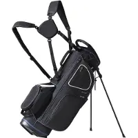 Vevor Golfvognstaske med 14-vejs organizer, topdeler, 35” 11 lommer, premium vogntaske med stativ, slidstærke golftasker med håndtag, støvdæksel og aftagelig dobbeltrem til mænd og kvinder, sort/hvid