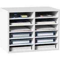 Vevor Literature Organizers, 12 rum kontorpostkasse med justerbare hylder, trælitteratursortering 20,4x12x16,1 tommer til kontor, hjem, klasseværelse, postrumsorganisation, EPA-certificeret hvid