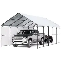 Vevor Kraftig metalcarport, 13' x 26' udendørs carport med galvaniseret stålramme og tag, biltelt til garage med aftagelige sidevægge, multifunktionelt billy til pickup truck, båd, bil og traktorer