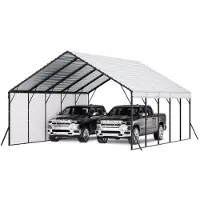 Vevor Kraftig metalcarport, 5,8 x 7,45 x 3,77 m udendørs carport med robust ramme og tag, skygge til bilgarage med aftagelige sidevægge, multifunktionelt biltæt til pickup trucks, både, lastbiler og t