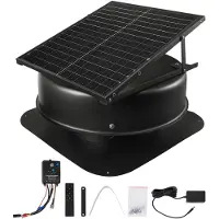 Vevor Tagloftsventilator, 50W Smart Solar Tagventilator med Termostat, Fjernbetjening, 3000 CFM Luftstrøm Indbygget Røgsensor med Autostop til Køling og Affugtning