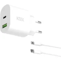 Ksix Pd 3.0 Qc 3.0 Gan 30w+ Usb-a Og Usb-c Vægoplader Med Usb-c Til Lightning-kabel 1 M