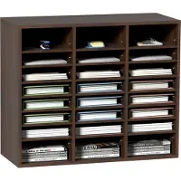 Vevor Literature Organizers, 24 rum kontorpostkasse med justerbare hylder, trælitteratursortering 29x12x24,4 tommer til kontor, hjem, klasseværelse, postrumsorganisation, EPA-certificeret, brun