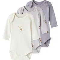 Name it Bodyer l/æ - Noos - NbfBody - 3-pak - Lilac Marble/W/Jet - - 1 år (80) - Body L/Æ