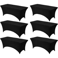 Vevor 6-pak duge til 1,8 meter rektangulært, tilpasset begivenheder, krølfri, sort stretchduge, vaskbar spandex dugbeskytter, til fest, bryllup, cocktail, banket, festival