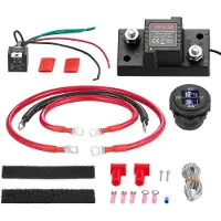 Vevor dobbelt batteriisolatorsæt, 12V 80 Amp 13,3 mm² (6 AWG), manuelt og automatisk VSR spændingsfølsomt relæ med voltmeter, LCD-skærm, smart batteriisolator, kompatibel med blybatterier, til UTV, AT