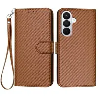 Mtp Products Samsung Galaxy S26 Premium Wallet-etui med rem - kulfiberstruktur - Kulstofkaffe