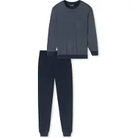 Schiesser Pyjamas lang mørkeblå / hvid