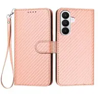 Mtp Products Samsung Galaxy S26 Premium Wallet-etui med rem - kulfiberstruktur - Kulstoflyserød
