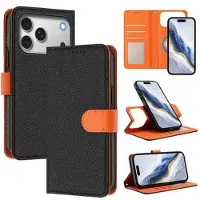 Mtp Products iPhone 17 Pro/18 Pro aftageligt pungetui med MagSafe, RFID-beskyttelse og håndrem - sort / orange