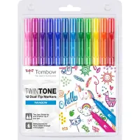 Tombow Marker TwinTone Rainbow 0,3/0,8 mm ass. farver (12 stk.)