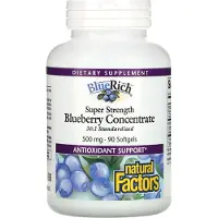 Natural Factors , BlueRichÂ, Super Styrke Blåbær Koncentrat, 500 mg, 90 Møllepiller
