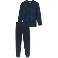 Schiesser Pyjamas lang 'Comfort Essentials' blå / mørkeblå