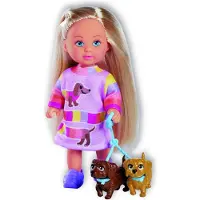 Simba 105733688 Evi Love Dogs Doll med to s?de taxer p? en snor 12 cm leget?jsdukke fra 3 ?r