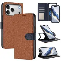 Mtp Products iPhone 17 Pro/18 Pro aftageligt pungetui med MagSafe, RFID-beskyttelse og håndrem - brun / blå
