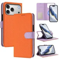 Mtp Products iPhone 17 Pro Max aftageligt pungetui med MagSafe, RFID-beskyttelse og håndrem - orange / lilla