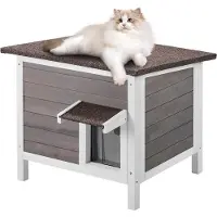 Vevor Udendørs Kattehus Vejrbestandigt, Vildkattely til Flere Katte, Udendørs Trækatte- og Kaninhus med All-Round Skumisolering, Åbent Tag, PVC Dørklapper, 24"L x 20"B x 21"H
