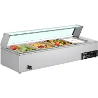 Vevor Kommerciel Madvarmer, 1500W Elektrisk Dampmadvarmer i Rustfrit Stål med Glaslåg, 4-Pandes Bordplade Buffet Bain Marie med Suppe og Perforerede Øser, til Catering, Restaurant og Fest
