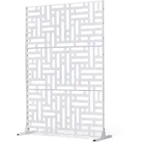 Vevor Metalskærm, 113 cm B x 183 cm H Udendørsskærme med 3 paneler, Fritstående udendørs skillevæg med stativ, Dekorativt havehegn i stål til balkon, terrasse, indendørs rum, spabad, hvid