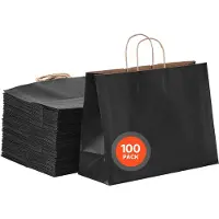 Vevor Kraftpapirposer med håndtag, 100 stk. 16 x 6 x 12 tommer, store papirindkøbsposer, genanvendelige og 100% genbrugte takeaway-poser, almindelige festposer i bulk til fødselsdag, bryllup, firma, l