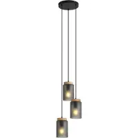 QAZQA Moderne pendellampe sort med træ og matgråt glas 3-lys - Umbra
