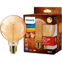 Philips Vintage LED - LED-filament-lyspære - form: G95 - E27 - 7.3 W (tilsvarende 60 W) - klasse E - flammelys - 2200 K - ravgul
